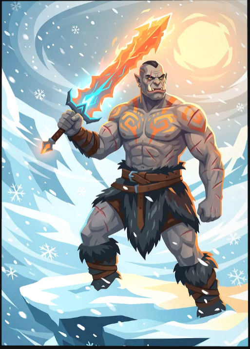 Orc Warrior with Fiery Sword — metal poster wall art by Lineer